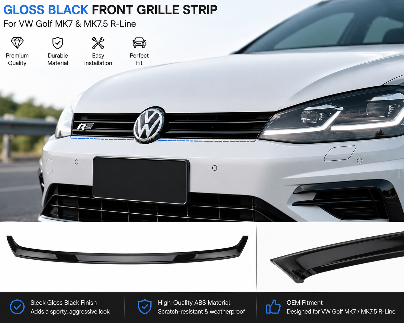 Gloss Black Front Grille Trim Strip - MK7 & MK7.5 Golf